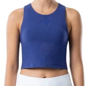 NWT Athletic Works Women Active Cropped Cotton Navy Blue Racerback Tank, L 12-14